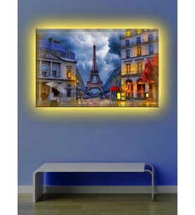 Led Işıklı Paris Sokak Gecesi Tablosu