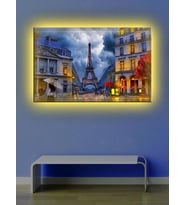 Led Işıklı Paris Sokak Gecesi Tablosu