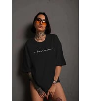 Unisex Bisiklet Yaka Baskılı T-Shirt - Siyah