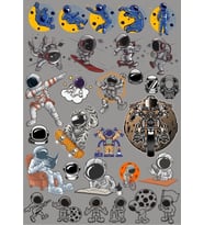 Astronot Sticker Set 9 15 Parça Telefon, Tablet, Defter, Laptop Sticker