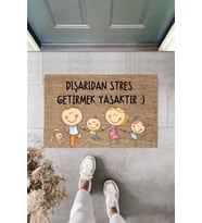 Dormot Modern Baskı, Aile ve Çocuklu Stres Getirmek Yasak Kapı Önü Paspası 70x45cm (Bej)