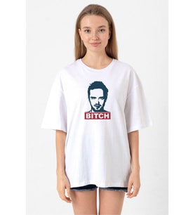 Breaking Bad Jesse Pinkman Bitch Beyaz Kadın Oversize Tshirt