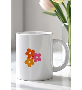 Minimal Renkli Çiçek Desenli 330ml Baskılı Beyaz Seramik Kupa Bardak