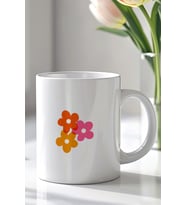 Minimal Renkli Çiçek Desenli 330ml Baskılı Beyaz Seramik Kupa Bardak