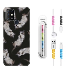 INFINIX Hot 8 9 10 11S Hot 10 Play 10T Kılıf Kablo Koruma Spiral Silikon Sevimli Kedicikler 1785