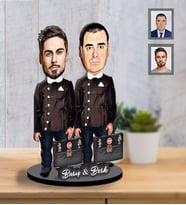 Kişiye Özel  Seksenler Önlük Karikatürlü İki Katmanlı Ahşap Biblo Erkek Arkadaş1