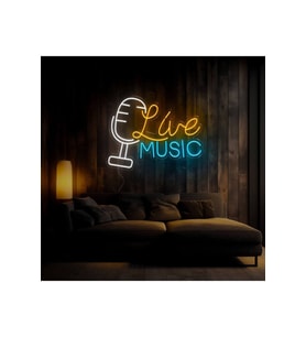 Live MUSIC Yazılı ve Şekilli Neon Tabela