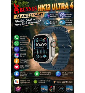 Samsung Galaxy S23 Uyumlu Ultra 4 AI Akıllı Saat IP67 Su Geçirmez what sapp Sesli Mesaj Gönderme AMOLED Bluetooth Aramalı