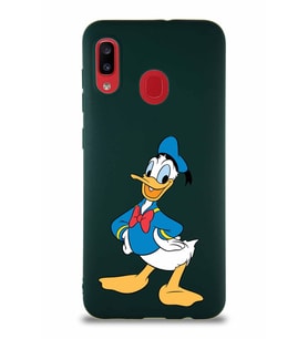 Samsung Galaxy A30 Soft Premier Kapak Donald Duck-C Tasarımlı Silikon Kılıf - Yeşil (Şeffaf)