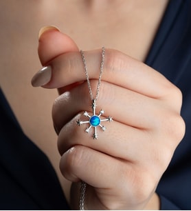 Saklı Takı 925 Ayar Gümüş Opal Taşlı Kutup Yıldızı Kolye