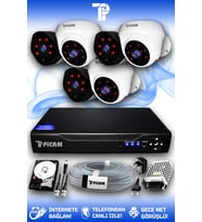 PICAM 6 Kameralı Uzay 3 İç Kamera Set 500 GB HDD Full HD Gece Görüşlü Güvenlik Kamerası Sistemi