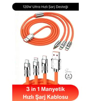 #ŞarjKablosu 3in1 Manyetik Hızlı Şarj Kablosu 120W Type C Lightning Micro USB Çinko Alaşımlı 1.2 Met