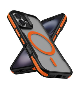 iPhone 16 Plus Kılıf M-safe Şarj Özellikli Renkli Kenar Airbag Şeritli Lamer Kılıf (Turuncu)