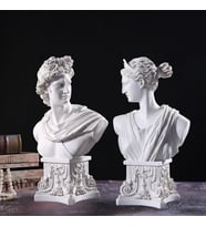 Antik Roma İşlemeli Kaideli Apollo Diana Büstü Dekoratif Heykel Biblo 25 Cm El Yapımı