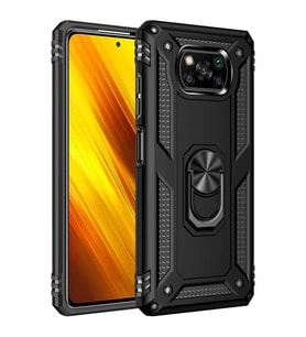 Xiaomi Poco X3 Pro Kılıf Metal Solid Yüzüklü Standlı Military Ring SRS (Siyah)