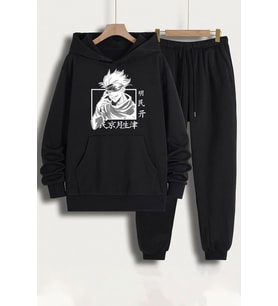 Unisex Jujutsu Kaisen Baskılı Eşofman Takımı (Siyah)