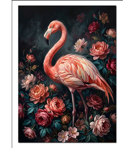 Pembe Güller Arasında Zarif Flamingo Dekoratif Kanvas - Mdf Ahşap Tablo