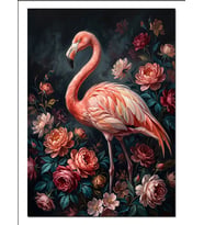 Pembe Güller Arasında Zarif Flamingo Dekoratif Kanvas - Mdf Ahşap Tablo