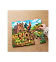 Bahçedeki Tavuklar ve Horoz Tasarımlı 24 Parça Ahşap Çocuk Puzzle