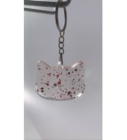 Şeffaf Pembe Glitterli Kedi Köpek Başı Anahtarlık Handmade İçeriği El Yapımı Epoksi Hediyelik