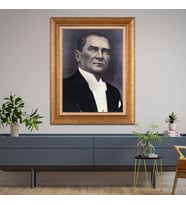 Altın Paspartulu Atatürk  Çerçeveli Tablo C1127 (Gold)