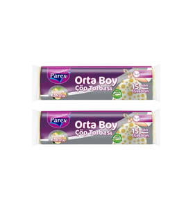 Premium Büzgülü Çöp Torbası Limon Kokulu 15'li Orta Boy 55 x 60 cm İkili Paket