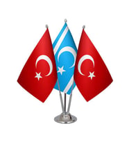 Masa Üstü Kerkük Türkmeneli Bayrağı Türk Bayrağı Üçlü Krom Direk Masa Bayrak Seti