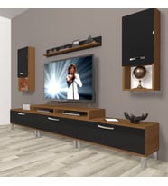 Decoraktiv Ekoflex 270DA Mdf Krom Ayaklı Tv Ünitesi Tv Sehpası - Ceviz Siyah (Siyah - Ceviz)