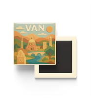 Van - Memleket Temalı - Paper Cut Art - Baskılı Buzdolap Magneti Kare - 9x9 cm