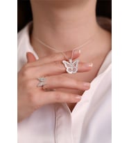 (ÖZEL KUTULU) 925 Ayar Zirkon Taşlı Kelebek Model Gümüş Set (Gümüş)