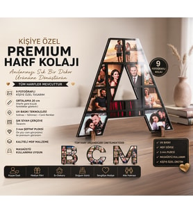 Kişiye Özel 9 Fotoğraflı Baş Harf Tasarımlı Ahşap Masaüstü Kolaj Çerçeve (20 cm)