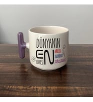 Dünyanın En Annesi Baskılı Mor Kulplu T Kupa