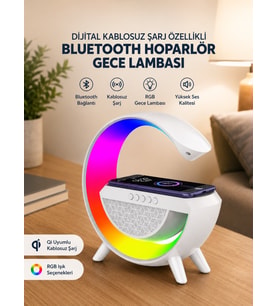 Google Dijital Kablosuz Şarj Özellikli Bluetooth Hoparlör Gece Lambası