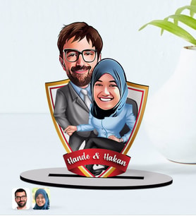 BK Gift Kişiye Özel İsimli Sevgililer Karikatürlü Ahşap Biblo Model-59