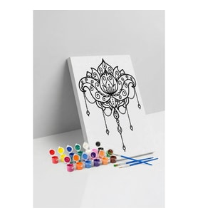 Lotus Çiçeği Desenli Mandala Tuval Boyama Seti 40x50 cm