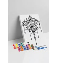 Lotus Çiçeği Desenli Mandala Tuval Boyama Seti 40x50 cm