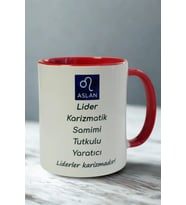 Aslan Burcu Porselen Kupa – Lider, Karizmatik, Tutkulu ve Yaratıcı Tasarım Kupa (Beyaz)
