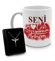 Anneler Gününe Özel Tasarım Kupa & Gümüş Renk Kaplama Zirkon Taşlı Melek Kolye Seti