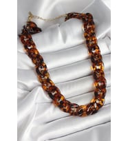 Leopar Desenli Mika Kalın Zincir Kadın Kolye