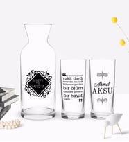 BK Gift Kişiye Özel Renkli Baskılı Bir Kelebek Ağrısı Tasarımlı İkili Rakı Bardağı ve Karaf Hediye Seti-1 (Model 1)