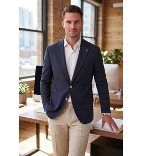 DeepSEA Erkek Slim Fit Likralı Koyu Lacivert Blazer Ceket – Metal Düğmeli Torba Cepli Spor Ceket 2600828