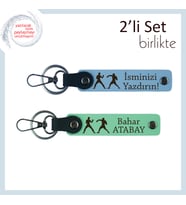 Kazanmaya Kararlı Sporcuya, Yumruk Desenli, İsme Özel 2’li Anahtarlık Seti, Gök Mavi-Açık Yeşil