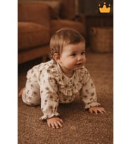 Fırfır Yakalı Çiçek Desenli Müslin Kız Bebek Üst ve Pantolon İkili Set Takım Babyhola 2010 (Bej)
