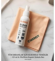 Ekran Temizleyici Seti – 125 ml Nazik Sprey & Yumuşacık 30x30 Kaşmir Bez – Tüm Ekranlar İçin Parlak Çözüm