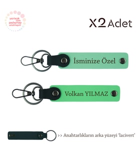 Babaya Yılbaşı Sürprizi, İsim & Soyisim Yazılı 2’li Anahtarlık Seti, Yeşil-Fıstık Yeşil-Lacivert