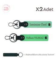 Babaya Yılbaşı Sürprizi, İsim & Soyisim Yazılı 2’li Anahtarlık Seti, Yeşil-Fıstık Yeşil-Lacivert