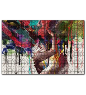 Cakapuzzle Romantik Çift Suluboya Efektli  Puzzle Yapboz MDF (Ahşap) (120 Parça)