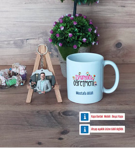 İspanyolca Öğretmeni Kupa Bardak Beyaz ve Fotoğraflı Ahşap Anahtarlık Hediye (Model 1)