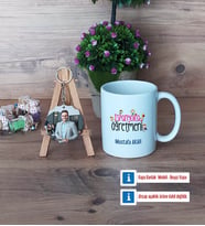 İspanyolca Öğretmeni Kupa Bardak Beyaz ve Fotoğraflı Ahşap Anahtarlık Hediye (Model 1)