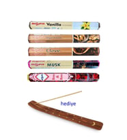 5 Paket 20 Çubuklu Tütsü Vanilla - Musk - Clove - Wood - Redrose - Kayık Hediyeli